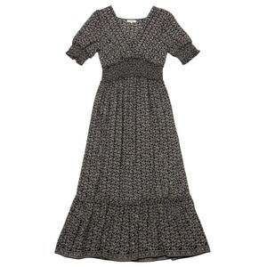 knee length dresses for ladies Max Studio Women's Tie Strap Smocked Bodice Floral Print Maxi Dress Blue / L